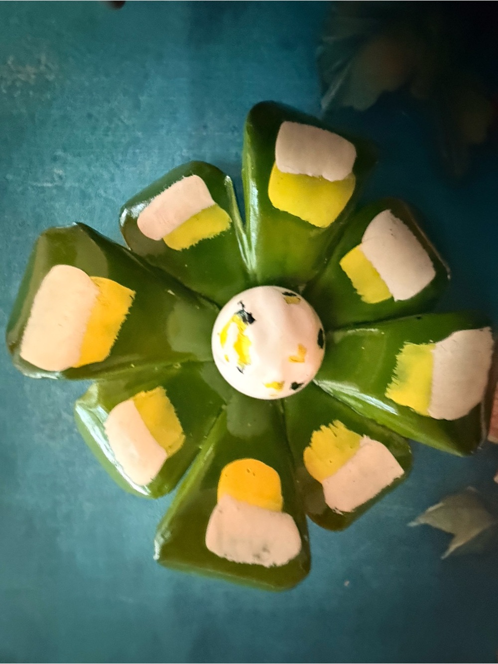 Large Green & Yellow Brooch.